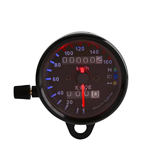 Qiilu Motorrad Tachometer, Universal 12 V Kilometerzähler Motorrad Kilometerzähler Tachometer Signal Dual Display KM/H Metall von Qiilu