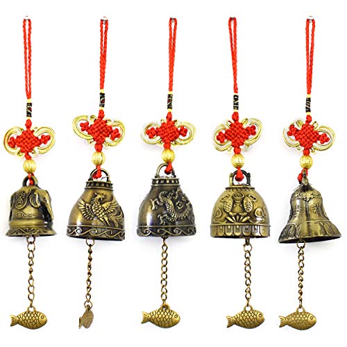 Qixuer 5 Stücke Chinesische Feng Shui Glocke,Windspiel Klangspiel Anhaengen mit Chinesischer Knoten Fengshui Glocke Dekoration Hängen Glück Segen für Haus Garten Innen und Außen von Qixuer
