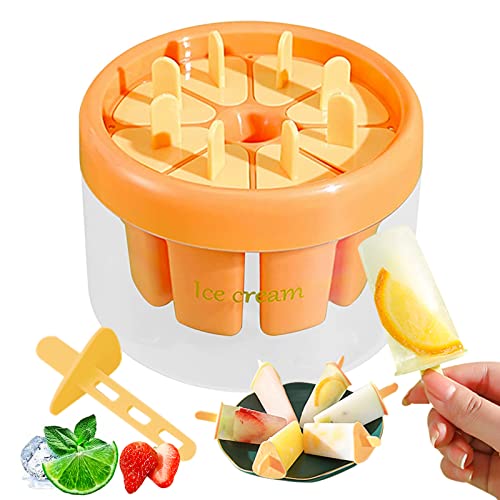 Qixuer Eisformen, 1 Eisförmchen 8 Dreiecke Eis am Stiel Formen Eiscreme Formen DIY Ideen Eis am Stiel Mit großem Eiskübel (Orange) (Orange) von Qixuer