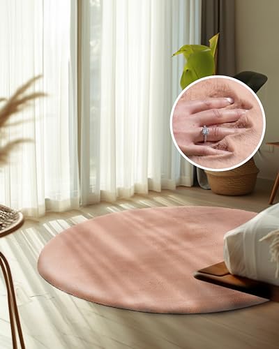 Qiyano Teppich Hochflor - Fellimitat, flauschig, weich, Soft, kuschelig, einfarbig, Pastell - Wohnzimmer, Schlafzimmer, Kinderzimmer, Büro - Farbe: Apricot, Größe: Ø 120 cm RUND von Qiyano