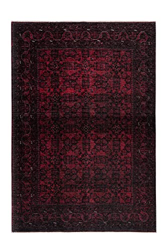 Qiyano Teppich Kurzflor - Orientalischer Teppich, modern, Vintage, Used Look - Wohnzimmer, Schlafzimmer, Esszimmer, Büro - Farbe: Dunkel, Rot, Weinrot - Größe: 80 x 150 cm von Qiyano