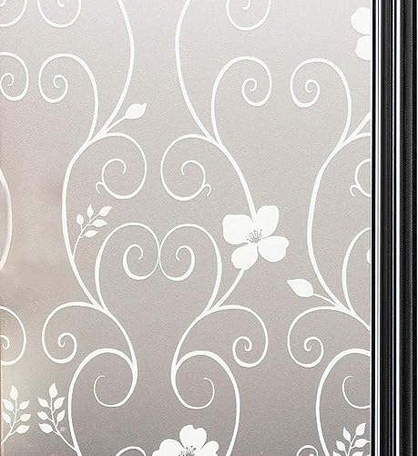 Qualsen Fensterfolie Sichtschutzfolie für Glasfenster Milchglasfolie Blumen Muster Buntglas Fensterfolie Dekorfolie Fensterfolie Statisch Haftende Glasfolie 30 x 200 cm, P014W von Qualsen