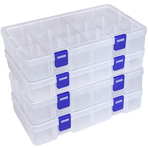 Qualsen Plastik Aufbewahrungsbox Einstellbar Fächer Sortimentskasten Schmuckschatulle Werkzeugcontainer (18 Raster X 4 Packungen, Transparent) von Qualsen