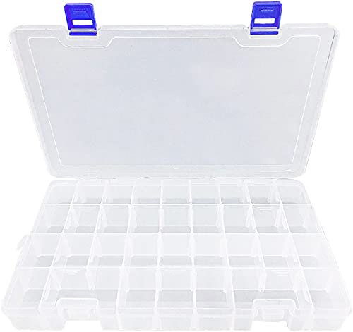Qualsen Plastik Aufbewahrungsbox Einstellbar Fächer Sortimentskasten Schmuckschatulle Werkzeugcontainer (34 Raster, Transparent) von Qualsen