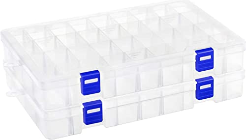 Qualsen Plastik Aufbewahrungsbox Einstellbar Fächer Sortimentskasten Schmuckschatulle Werkzeugcontainer (34 Raster X 2 Packungen, Transparent) von Qualsen