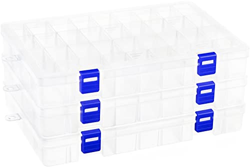 Qualsen Plastik Aufbewahrungsbox Einstellbar Fächer Sortimentskasten Schmuckschatulle Werkzeugcontainer (Transparent x 3 (34 Gitter)) von Qualsen