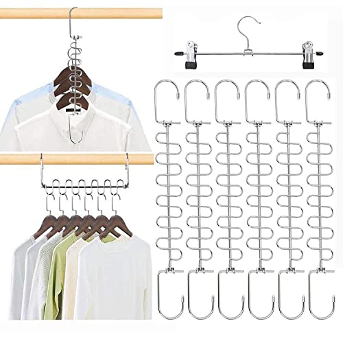 Kleiderbügel Platzsparende,Qualsen Platzsparender Mehrfach-hosenbügel Kleiderbügel,Metall Schrank Garderobe Kleider Organizer,Raumsparbügel,Hangers Clothes,Mehrfachkleiderbügel (6 Stück) von Qualsen