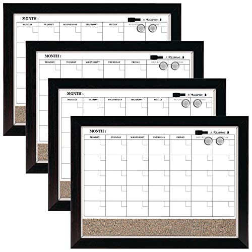 Quartet Whiteboard-Kalender und Korktafel, magnetisch, Whiteboard und Kork-Pinnwand, 43,2 x 58,4 cm, Holz-Finish, 4 Stück (22476) von Quartet