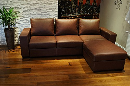 Quattro Meble Echtleder Ecksofa Mallorca 245 x 170cm Sofa Couch mit Bettfunktion und Bettkasten Echt Leder mit Ziernaht Eck Couch von Quattro Meble