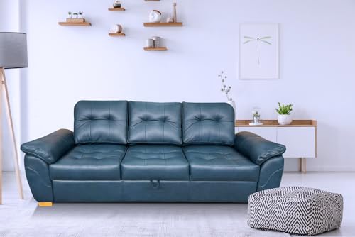 Quattro Meble Gesteppt 3 er Sofa Oxford Pik mit Schlaffunktion Ledersofa Ledercouch Blaues Naturleder Couch Leder Granada (Breite 215 cm) von Quattro Meble