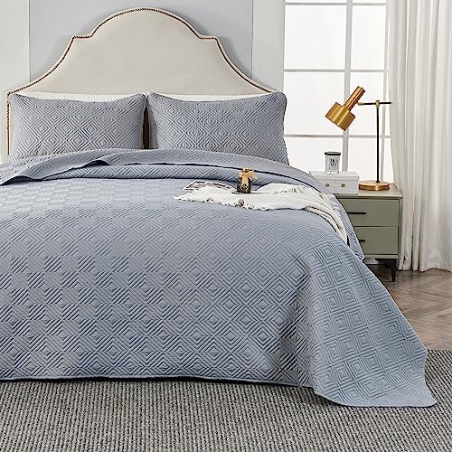 Qucover Tagesdecke Bettüberwurf 220x240cm Grau, Bedspreads aus Mikrofaser, Bettüberwuf Set mit 2 Kissenbezügen 50x75cm,Steppdecke bei 3D-Ultraschal genäht, Sofaüberwurf Bettüberwurf Überwurfdecke von Qucover