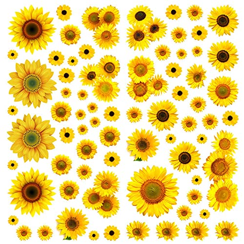 Sonnenblume Wandaufkleber Wasserdichte Sonnenblume Wandtattoos Abnehmbare Gelbe Blume Wanddekoration, für Baby Kinderzimmer Küche Kindergarten Party, Wohnzimmer Büro Schlafzimmer Wanddeko von Queerelele