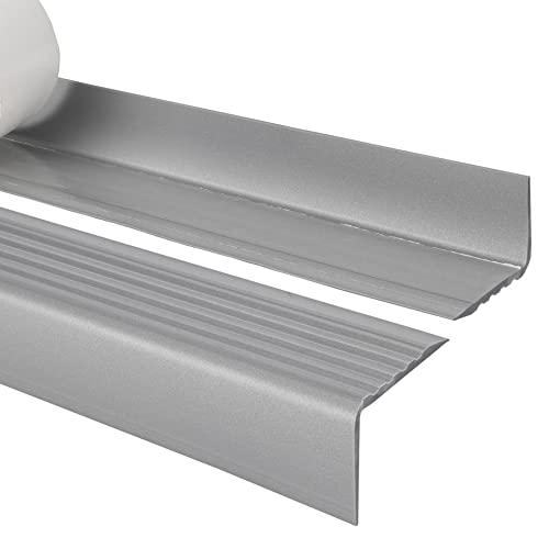 Quest Treppenkantenprofil Selbstklebend PVC Kunststoff Treppen-Kantenschutz 50x42mm, silber, 150cm von Quest