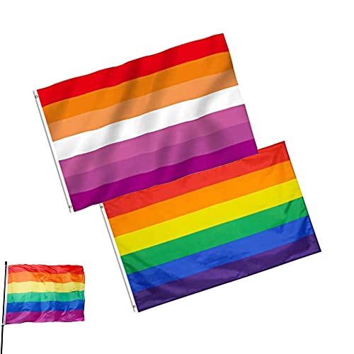 Quesuc Regenbogen Flagge,Lesbian Pride Flag,UV Verblassen Beständig mit Messing-Ösen,Lebendige Farbe, Rainbow Stolz banner Kann für Drinnen und Draußen Verwendet Werden（150 * 90cm） von Quesuc