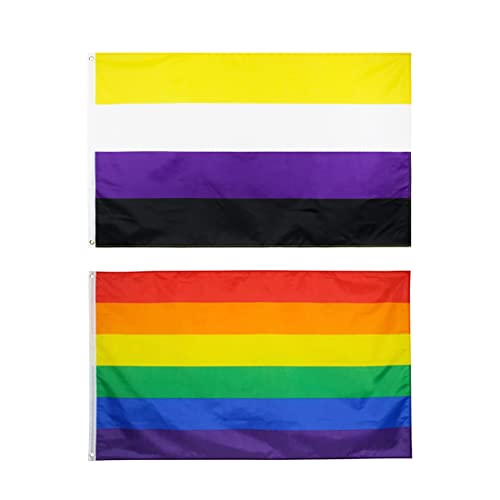 Quesuc Regenbogen Flagge,Non-Binary Pride Flag,UV Verblassen Beständig mit Messing-Ösen,Lebendige Farbe, Rainbow Stolz banner Kann für Drinnen und Draußen Verwendet Werden（150 * 90cm） von Quesuc
