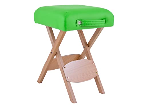 QUIRUMED Klapphocker aus Holz mit Sitz, gepolstert in der Farbe Pistaziengrün, Mehrzweck, Beistelltisch, Fußstütze, Kunstleder, transportabel, bis 100 kg, 33 x 33 x 48 von Quirumed