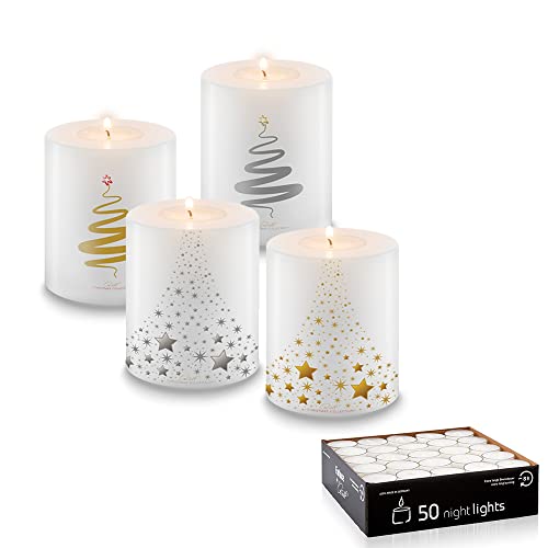 Qult Farluce Trend - Teelichthalter in Kerzenform - Christmas Collection - Adventskerzen (Baum Gold + Silber, Stern Gold + Silber) von Qult