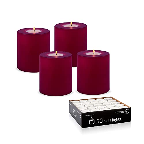 Qult Farluce Trend - Teelichthalter in Kerzenform • Merlot Red • Christmas Collection • Adventskerzen • Weihnachtskerzen • Kerze • Kunststoffkerze in Kerzenoptik (4er Set Ø 8 x h 9 cm) von Qult