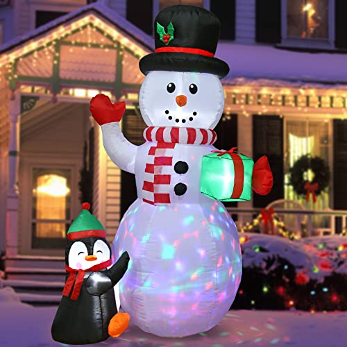 Quntis 1,8m Aufblasbare Weihnachtsdeko Schneemann mit 3 bunten drehbaren LEDs und Gebläse, IP44 LED Beleuchtete Aufblasbare Weihnachtsfiguren Snowman Pinguin für Außen Innen wie Rasen Garten Hof Haus von Quntis