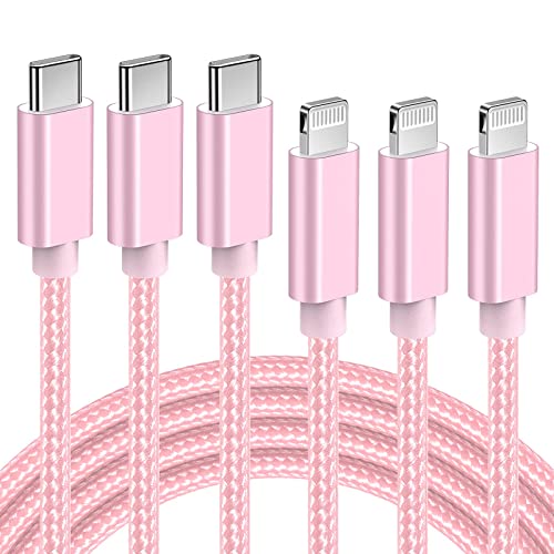 Quntis USB C auf Lightning Kabel MFi-Zertifiziert, 3 Pack 2m Nylon Power Delivery Typ C Schnellladekabel, Lightning Ladekabel auf USB C kompatibel mit iPhone 12/11 Pro Max X XR XS 8 Plus iPad Rosa von Quntis