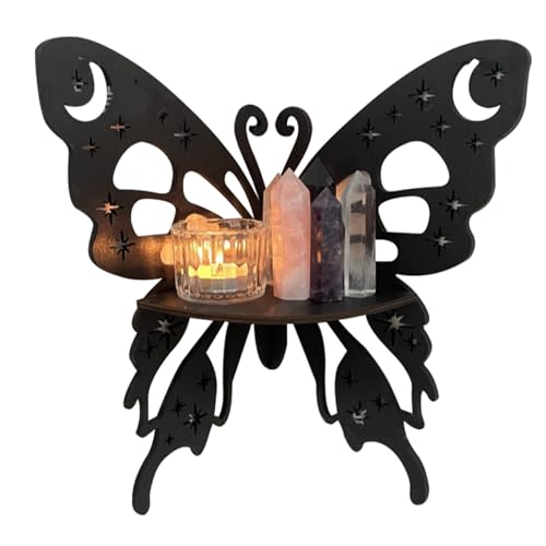 Quzente Schmetterlings Eckregal, Schwebende Holzregale Schmetterlings Kristall Display Regal Boho Wandregale Für Badezimmer Küche Schlafzimmer Arbeitszimmer von Quzente