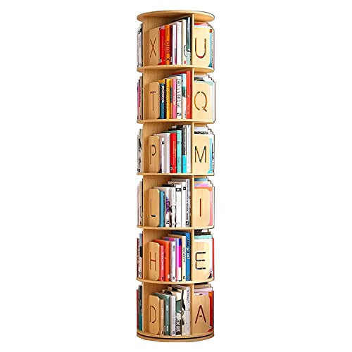 RAAMAE Drehbares Bücherregal Kinder 360° Drehung，Metall-Schwenkgestell Massivholzplatte 3 Höhen Optional Drehbares Bücherregal，Holzfarbe (Size : 196cm) von RAAMAE