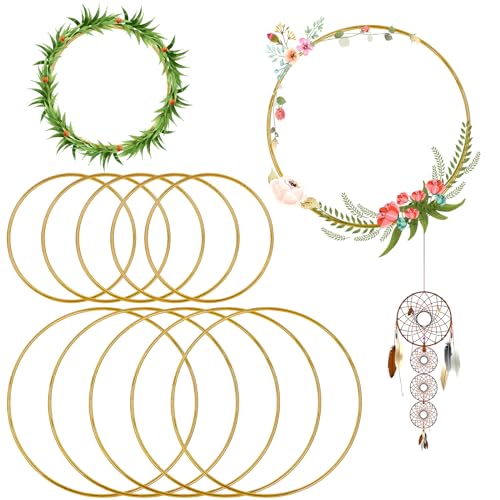 RAFIYU 10 Stück Metallringe Zum Basteln,Gold Metallring 10cm,15cm Traumfänger Hochzeit Dekoring und Wandbehang Handwerk Kranz für DIY Floral Hoop,Hochzeitskranz,Floristik, Weihnachtskranz Dekoration von RAFIYU