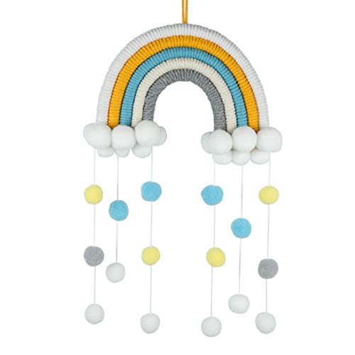 RAILONCH Nordic Regenbogen Wandbehang, handgewebte Wolken Regenbogen Makramee Wandteppich, Wanddeko mit Pompon für Neugeborene Babyzimmer (16) von RAILONCH