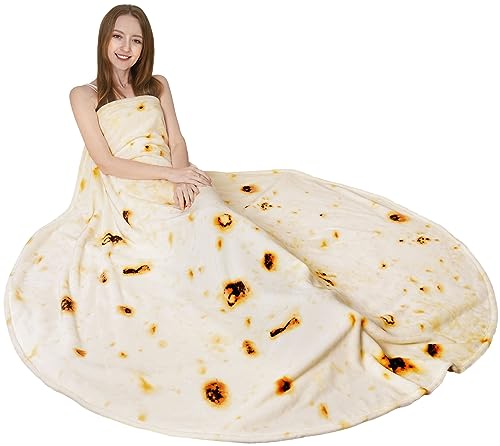 RAINBEAN Burrito Tortilla Decke, Eine Riesige Runde Neuheit Decke, Realistische Lebensmittelmuster Kreative Decke, Weiche Warme Fannel Kreative Erwachsene Kinder Familie 5 Fuß von RAINBEAN