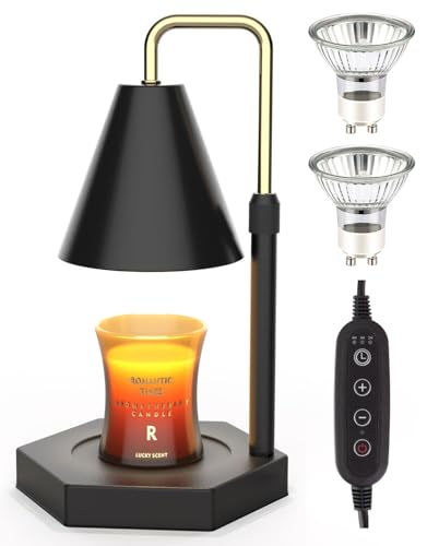 RAINBEAN Kerzenwärmer Lampe mit Timer, höhenverstellbarer elektrischer Kerzenwärmer dimmbar mit 2 Glühbirnen Wachsschmelzer (Schwarz) von RAINBEAN