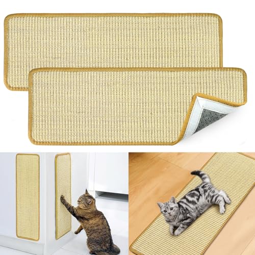 2Pcs Kratzmatte Katze Wand, Kratzteppich Sisal für Katze, Kratzschutz Sofa Katze Selbstklebend Katzenboden Kratzpad, Ecke Kratzbrett Kratzmatte für Katzen Schützt Teppiche und Sofas 20x60cm* 2 von RAINPOP