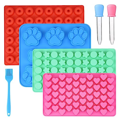 4 Stück Backmatten für Hundeleckerli, Backmatte Hundekekse, Bpa-frei Silikon Backform für Muffin Cupcake Süßigkeiten, Wiederverwendbare Backunterlage mit Bürste Tropfer, Hitzebeständig & Antihaftend von RAINPOP