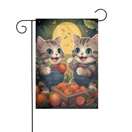 Süße Katze pflückt Tomaten Gartenflagge 30,5 x 45,7 cm, kleine dekorative Flagge, waschbar und schnell trocknend, gleiches Muster auf beiden Seiten, lichtecht, geeignet für alle Jahreszeiten von RAIZHE