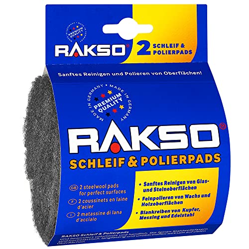 RAKSO Schleif & Polierpads fein - 2 Pads, sanfte Reingung, polieren, Feinpolitur Wachs -, Holz, Blankreiben von Kupfer, Messing, Edelstahl von RAKSO