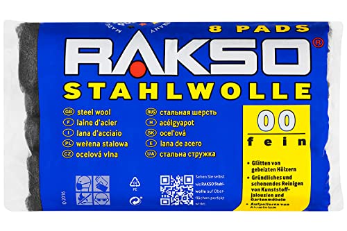 RAKSO Stahlwolle fein 00-8 Pads, glättet Hölzer, Reinigung Kunststoffjalousien, Gartenmöbel, Aluminium aufpolieren von RAKSO