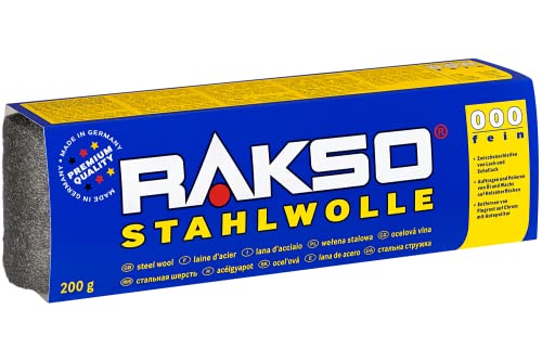 RAKSO Stahlwolle fein 000-200g, 1 Banderole, Zwischenschliff von Lack, Schellack, poliert Kupfer, Messing & Öl, Wachs auf Holz von RAKSO