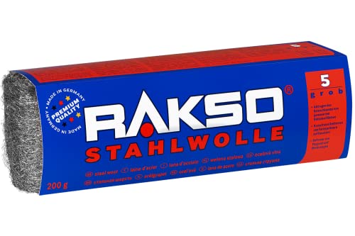 RAKSO Stahlwolle grob 5-200g, 1 Banderole, abtragen Beizschlamm v. Holz, entfernt Farbspritzer auf Glas, Flugrost auf Werkzeugen von RAKSO