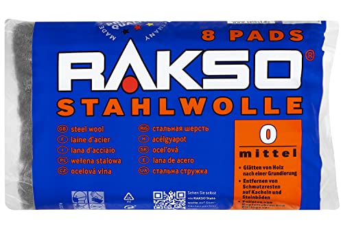 RAKSO Stahlwolle mittel 0-8 Pads, glättet Holz, entfernt Schmutz auf Kacheln/Steinböden, poliert Kupferrohre/Fittings von RAKSO