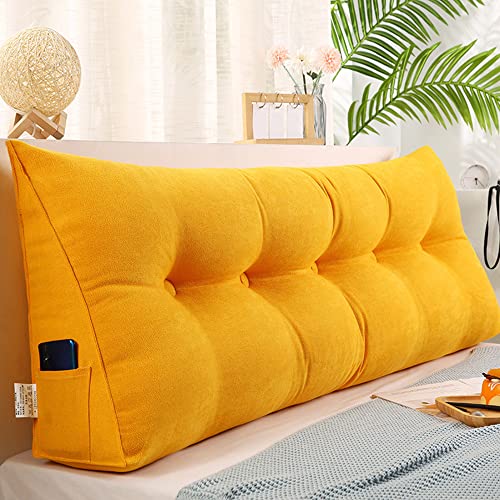 Raktov Dreieckiges Kopfteilkissen mit abnehmbarem Bezug, Polster mit Holzrücken, dreieckiges Lesekissen, einfarbiges Keil-Kopfteilkissen für Bett, Sofa, Schlafzimmer, 120 x 50 x 20 cm, Gelb von RAKTOV