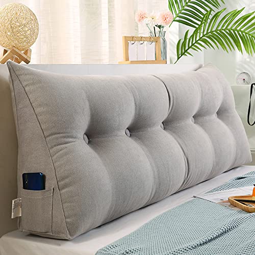 Raktov Dreieckiges Kopfteilkissen mit abnehmbarem Bezug, Polster mit Holzrücken, dreieckiges Lesekissen, einfarbiges Keil-Kopfteilkissen für Bett, Sofa, Schlafzimmer, 120 x 50 x 20 cm, Grau von RAKTOV