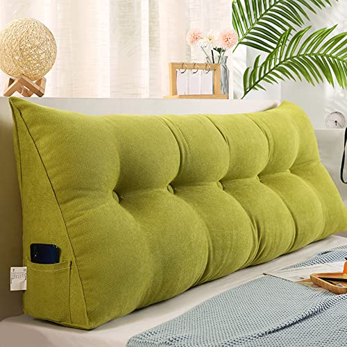 Raktov Dreieckiges Kopfteilkissen mit abnehmbarem Bezug, Polster mit Holzrücken, dreieckiges Lesekissen, einfarbiges Keil-Kopfteilkissen für Bett, Sofa, Schlafzimmer, 80 x 50 x 20 cm, Grün von RAKTOV