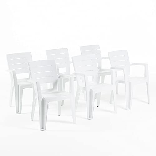 RATTATAN Anita - stapelbare Außen- und Gartenstühle aus Holzeffekt-Resin mit Armlehnen (6, Weiß) von RATTATAN