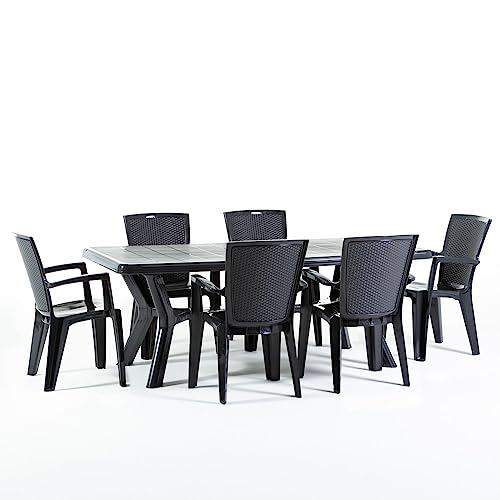 RATTATAN Garten-Essset Samuel Tisch und Diana Stühle für 6 Personen (Tisch + Stühle Anthrazit) von RATTATAN
