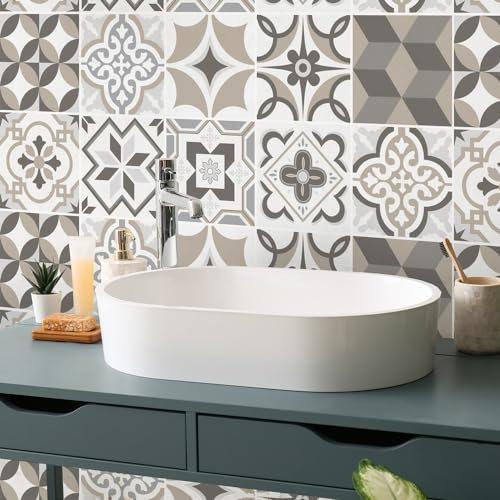 RE-COVERTILES - Fliesenaufkleber Badezimmer und Küche 10 Stck 20x20 cm - PS00089 PVC-Wanddekoration Wasserdicht Fliesen Mosaik Stil Azulejos-Zementfliesen von RE-COVERTILES