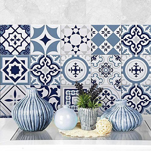 RE-COVERTILES - Fliesenaufkleber Badezimmer und Küche 12 Stck 15x15 cm - PS00099 PVC-Wanddekoration Wasserdicht Fliesen Mosaik Stil Azulejos-Zementfliesen von RE-COVERTILES