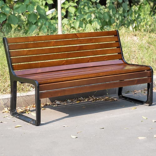 2-3 Sitzer Patio Gartenbank Parkbank, Wetterfest Anti-Korrosions-Holz Patio Bänke, Freizeit-Doppel-Sitzmöbel Stuhl mit Guss-Aluminium-Rahmen ( Color : Dark brown-With Backrest , Size : 150CM/59IN ) von REALN