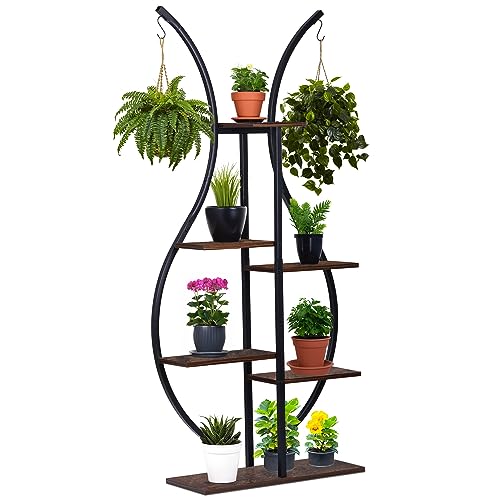 REAWOW Pflanzentreppe Halter Indoor Holz Desktop Metall Gestell Pflanzenregal 6-Tier Hölzern Blumenregal Pflanzenregal Outdoor Indoor Zimmerecke Wohnzimmer Balkon Terrasse Hof von REAWOW