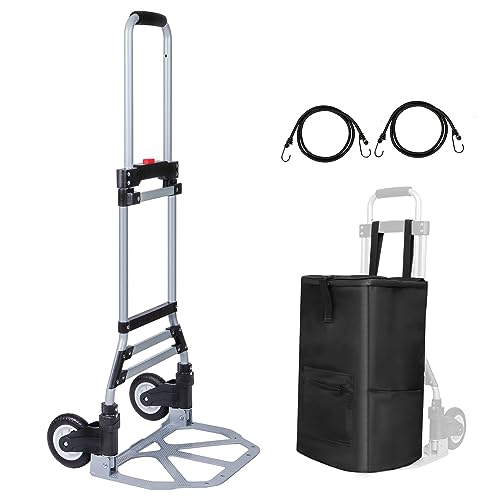 REAWOW Schwerlast Sackkarre klappbar Transportkarre bis 80 kg Aluminium Sackkarre klappbare Extra Langer Teleskopgriff 100 cm Mit Einkaufstaschen Expanderseil … von REAWOW