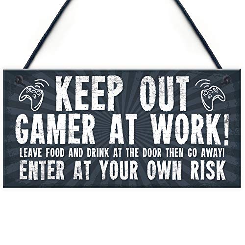 RED OCEAN Lustiges Schild mit Aufschrift "Keep Out Gamer At Work", Männerhöhle, Türschild, Geschenk für Männer von RED OCEAN