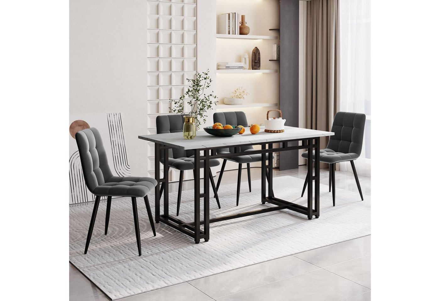 REDOM Essgruppe Esstisch mit 4 Stühlen, (5-tlg., Die Länge und Breite des Esstisches betragen 140 x 80 cm), Moderne Küche Esstisch Set von REDOM